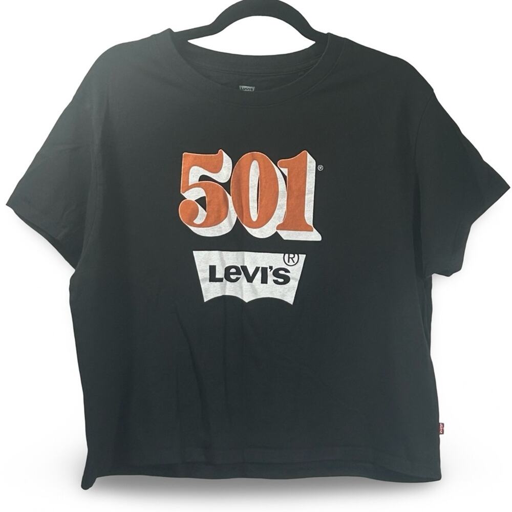 Levi's 501 Logo Graphic‎ Oversize Cropped Tee Size Large Street Preppy Casual